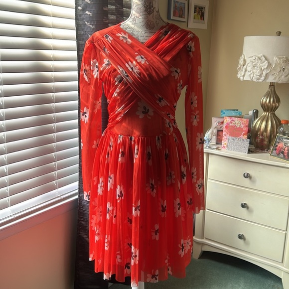open lace back dress Ganni Black Maxi Long Sleeve Wrap Dress With Red Floral Print  Phoenix  Style